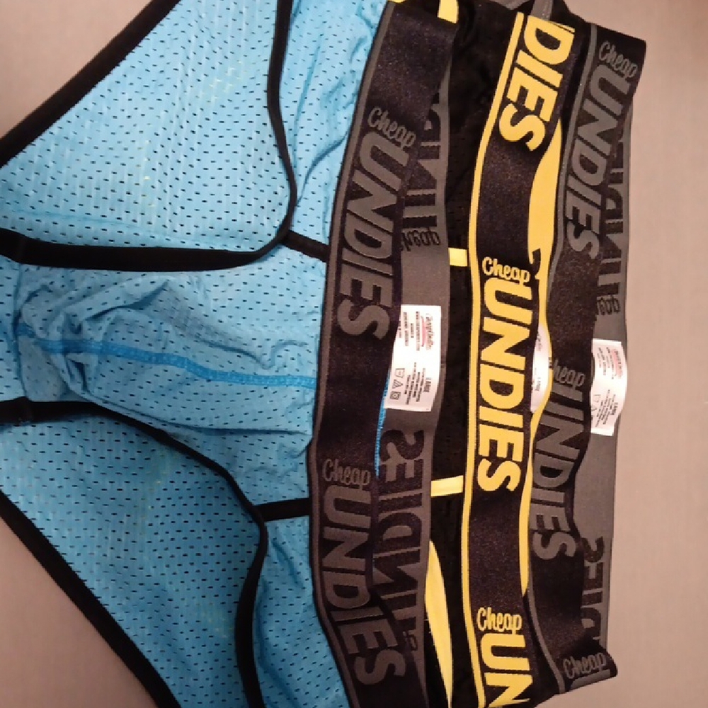 Even cheaper Cheap Undies Blue and Black Briefs in sport mesh. All 3 size Large.